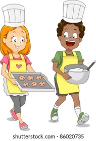 Illustration of Kids Baking Cookies