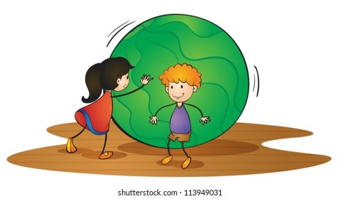 illustration of kids and ball on a white background