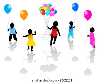 Illustration of kids and balloons