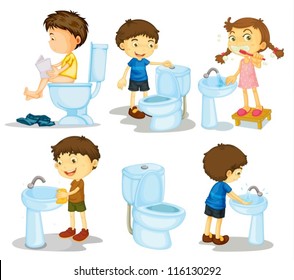 illustration of a kids and bathroom accessories on a white background