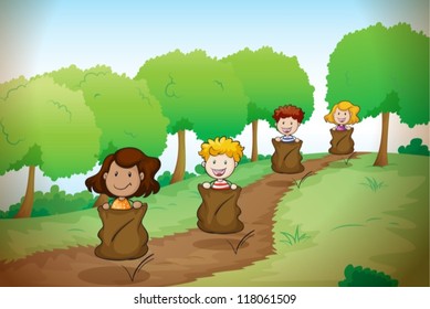 illustration of kids in a beautiful nature