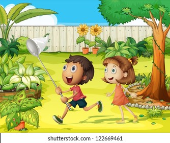 Illustration of kids in a beautiful nature