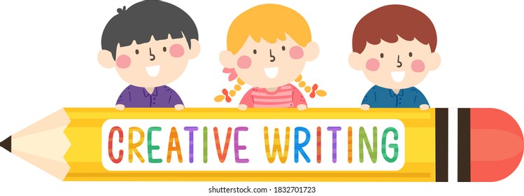 Illustration Of Kids With A Big Pencil Border For Creative Writing