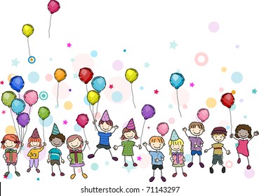 Illustration of Kids in a Birthday Party