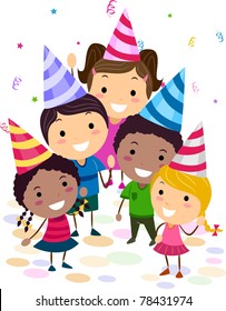 Illustration of Kids in a Birthday Party looking up