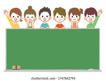 Illustration of kids and blackboard. The blackboard is a text space.