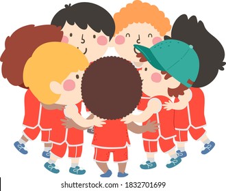 Illustration Of Kids Boys Basketball Team In A Group Hug Or Huddle