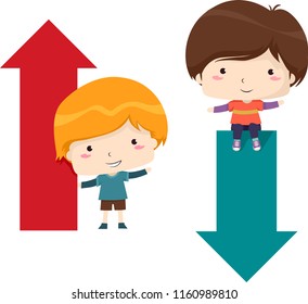 Illustration of Kids Boys with Up and Down Arrows for Direction