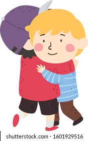 Illustration Of Kids Boys Hugging Each Other As Friends Showing Empathy