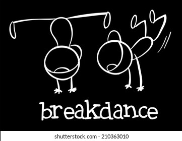 Illustration of kids breakdancing on black