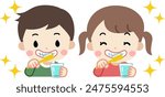 Illustration of kids brushing their teeth