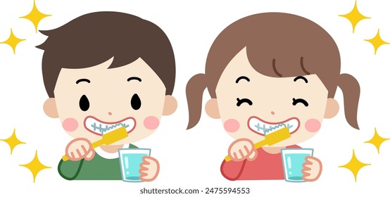 Illustration of kids brushing their teeth