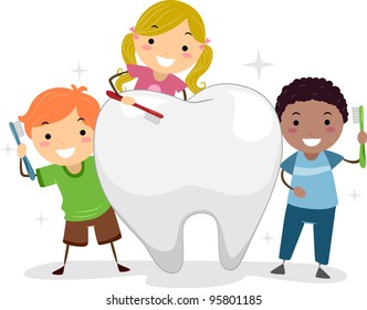 Illustration Of Kids Brushing A Tooth