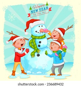 Illustration Of Kids Building Snowman For Christmas