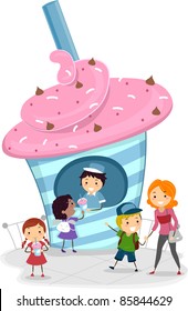 Illustration of Kids Buying Frozen Drinks