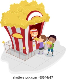 Illustration of Kids Buying Popcorn