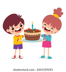 Illustration Of Kids With Cake