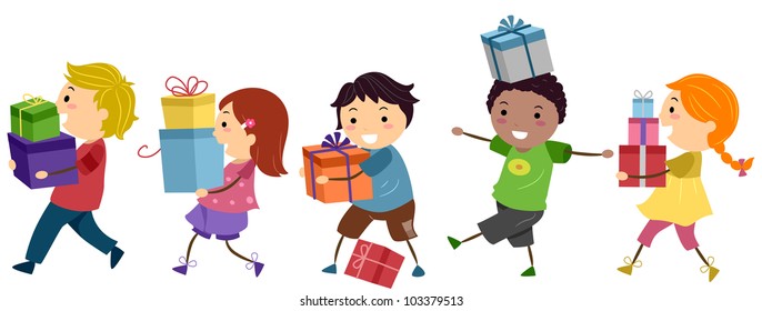 Illustration of Kids Carrying Gifts