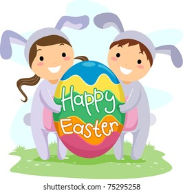 Illustration of Kids Carrying a Large Easter Egg