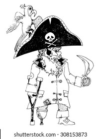 illustration for kids Cartoon PIRATE CAPTAIN simple drawing