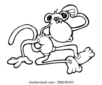 illustration for kids Cartoon thinking MONKEY funny simple drawing
