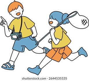 Illustration of kids catching bugs and enjoying summer