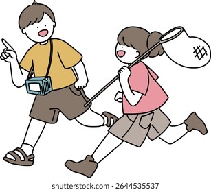 Illustration of kids catching bugs and enjoying summer