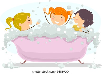 Illustration of Kids Celebrating Bubble Bath Day