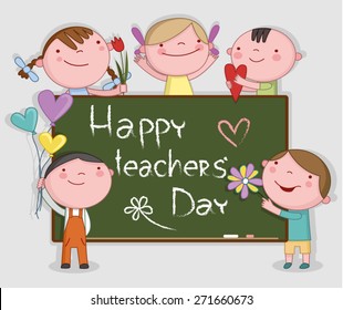 Illustration of Kids Celebrating Teachers' Day