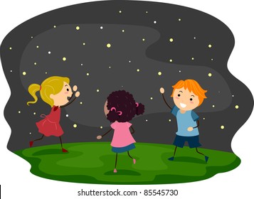 Illustration Of Kids Chasing Fireflies