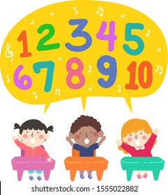 Illustration of Kids in Class Sitting Down and Singing Numbers Song