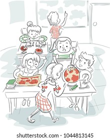 Illustration of Kids in Classroom Learning About Geography