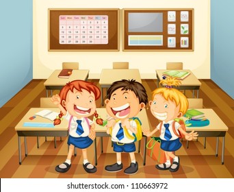 illustration of kids in classroom in the school