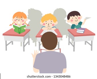 Illustration of Kids In Classroom Sitting on Their Desks and Not Paying Attention to their Teacher