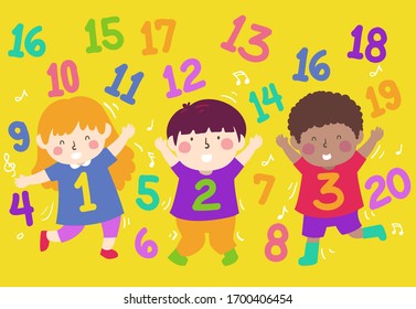 Illustration of Kids Dancing with Numbers from One to Twenty