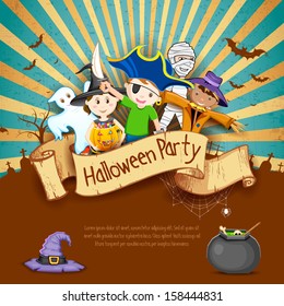 illustration of Kids in different costume for Halloween Party