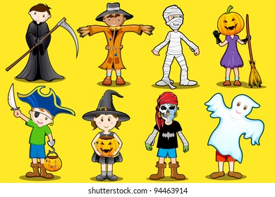 illustration of kids in different costume for halloween party