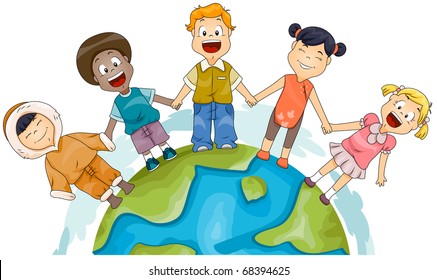 Illustration of Kids of Different Races Joining Hands to Represent Diversity