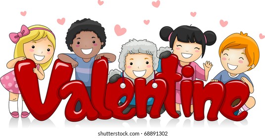 Illustration Of Kids Of Different Races Posing With A Large Valentine Sign