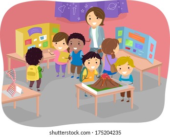 Illustration Of Kids Displaying Their Works At A Science Fair