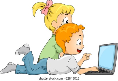 Illustration of Kids Doing an Internet Search