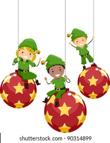 Illustration of Kids Dressed as Christmas Elves