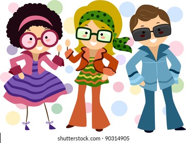 Illustration of Kids Dressed in Retro Costumes