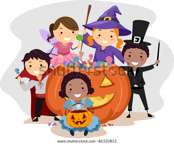 Illustration Kids Dressed Various Halloween Costumes Stock Vector ...