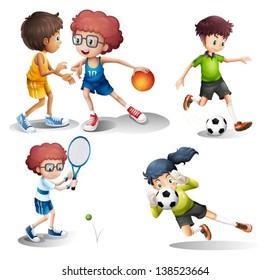 Illustration of the kids engaging in different sports on a white background