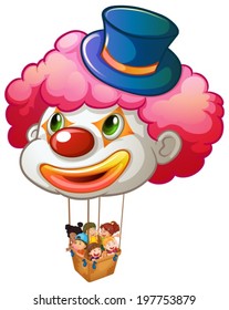 Illustration of the kids enjoying the balloon ride on a white background