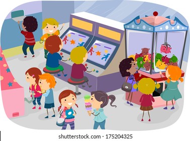 Illustration Of Kids Enjoying A Day At The Arcade