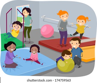 Illustration of Kids Enjoying a Day at the Gym Together with Their Parents