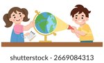 Illustration of Kids Exploring Globe with Flashlight