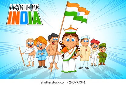 illustration of kids in fancy dress of Indian freedom fighter